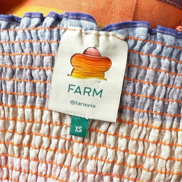 FARM RIO Linen Rainbow Striped Square Neck Smocked Puff Short Sleeve Crop Top XS - Picture 11 of 13